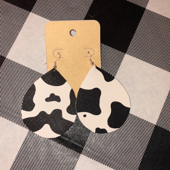 New Cow Print Leather Earrings - Picture 3 of 5